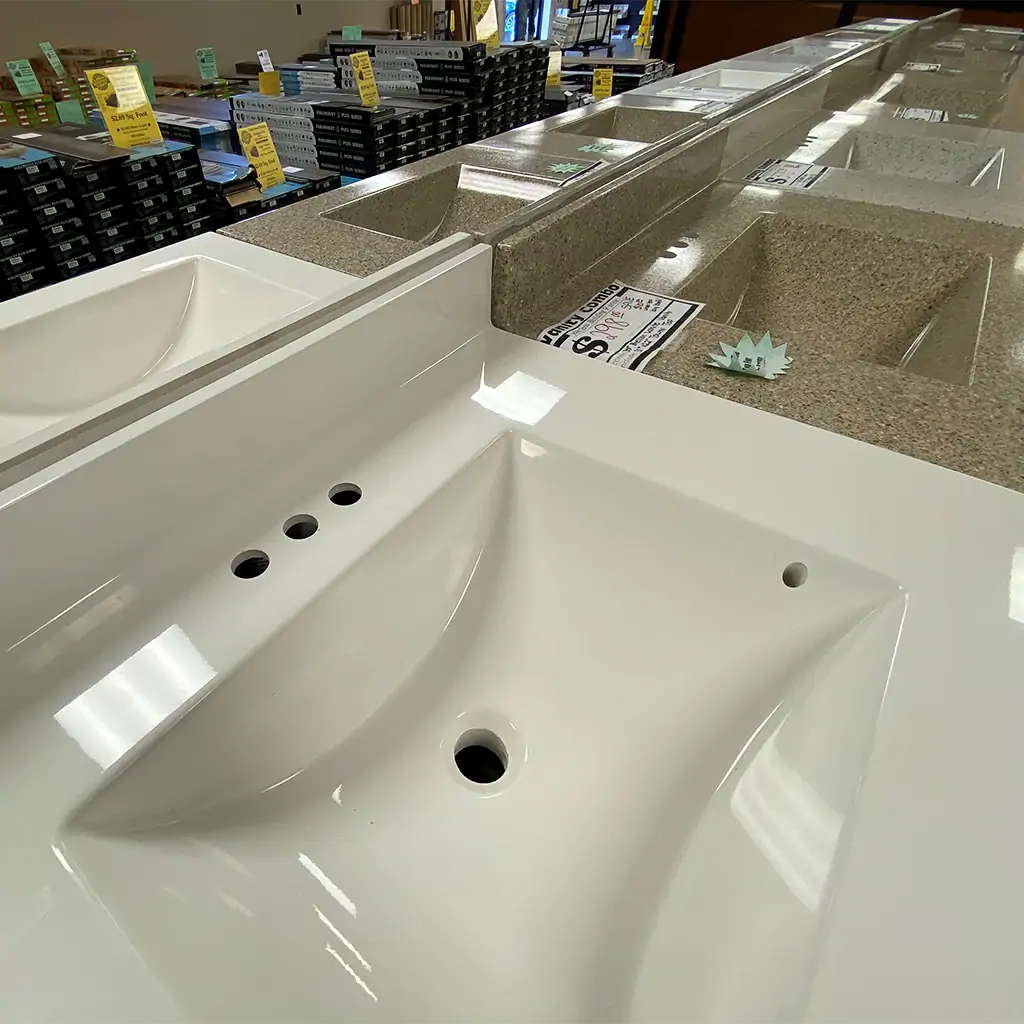 Commercial grade bathroom faucet and vanity installation